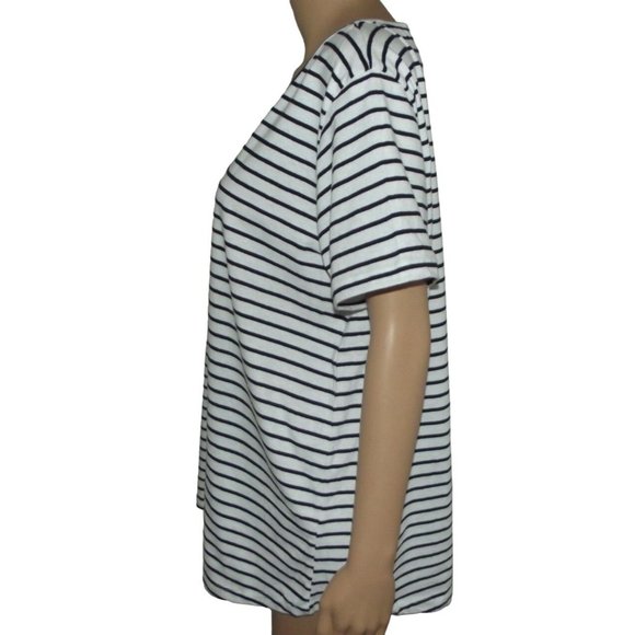 Studio II Sizes 2X/3X White Navy Blue Striped V-neck T-Shirt 100% Cotton - Picture 5 of 9